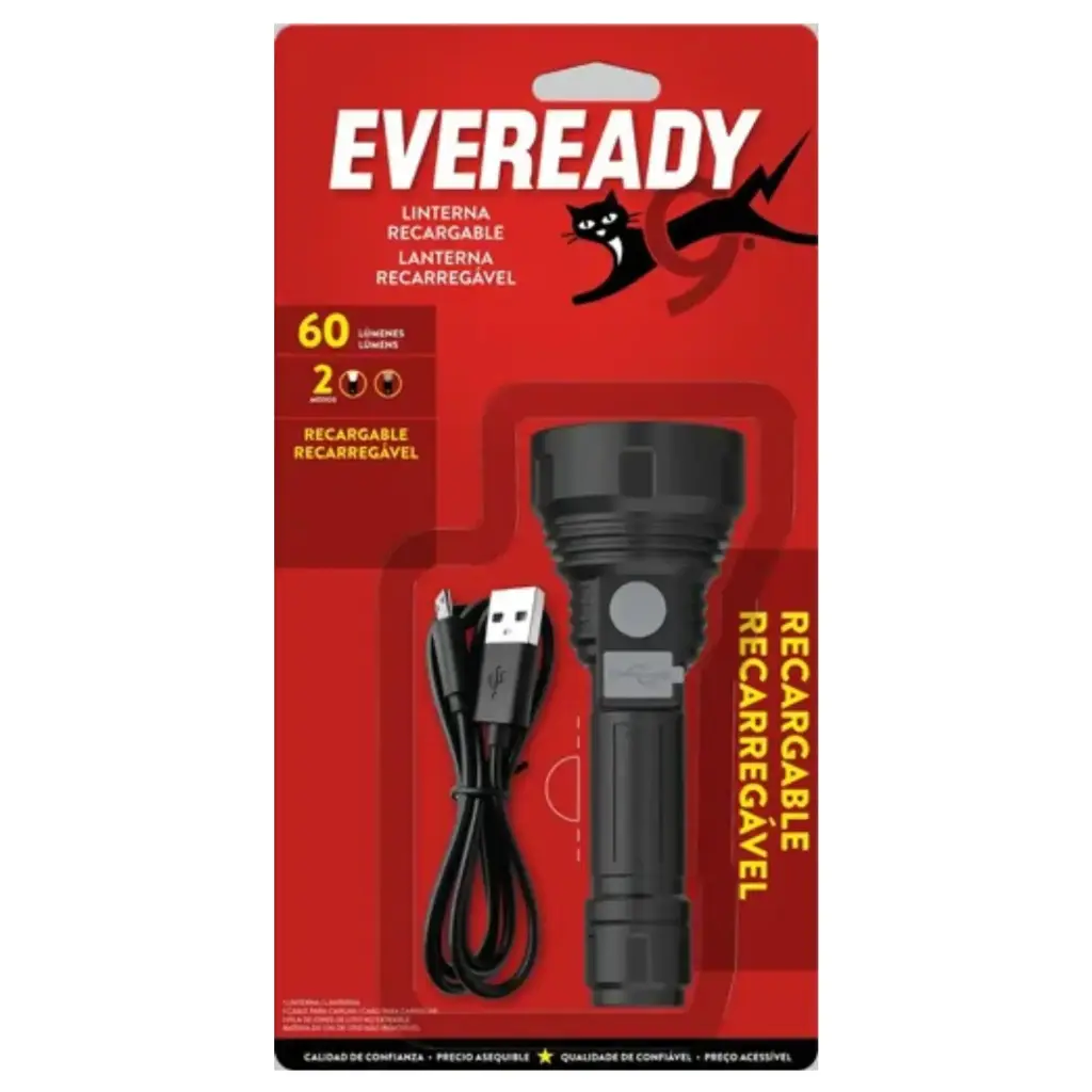 Linterna Eveready Recargable USB 60 Lumens 150mts