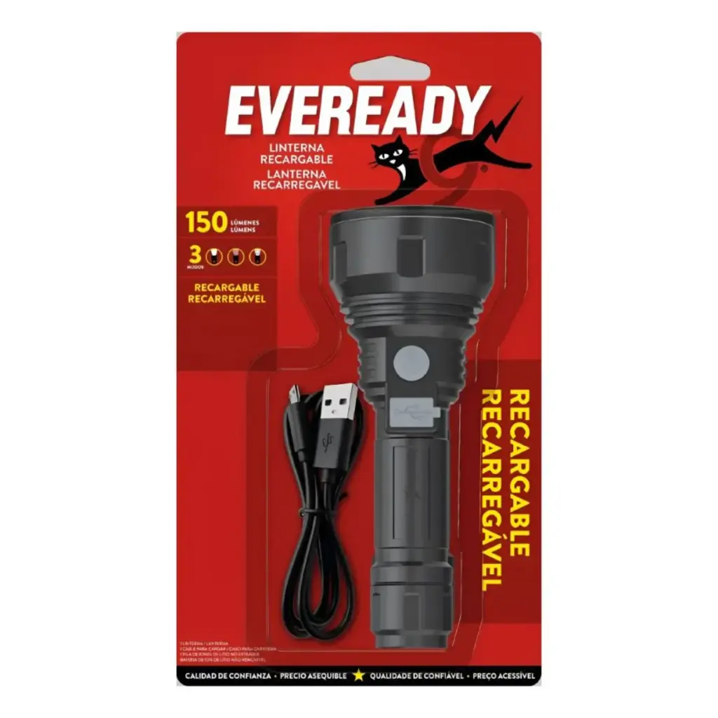 Linterna Eveready Recargable USB 150 Lumens 80mts