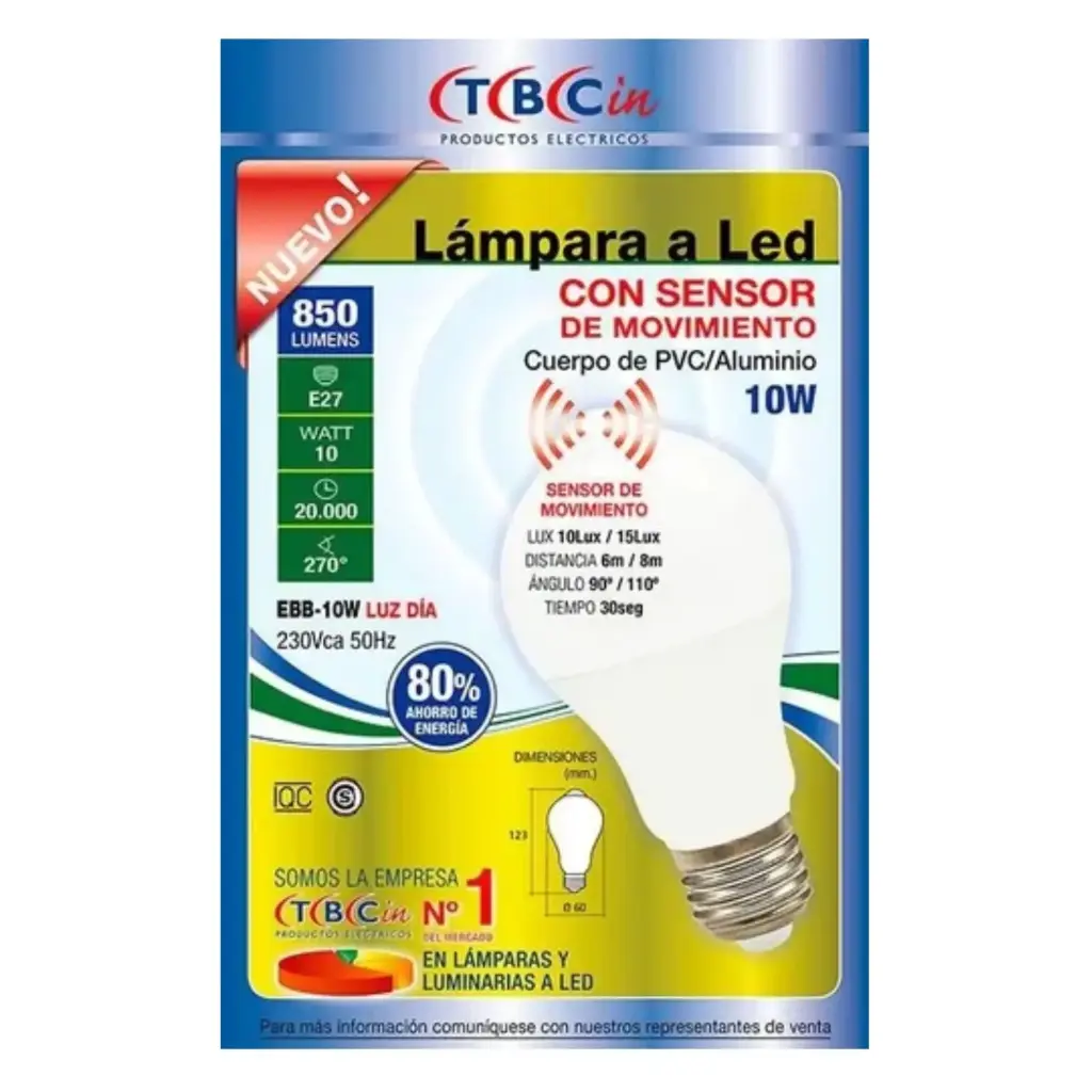 [88580F] Lampara TBCIN c/sensor Led 10w Luz Fria