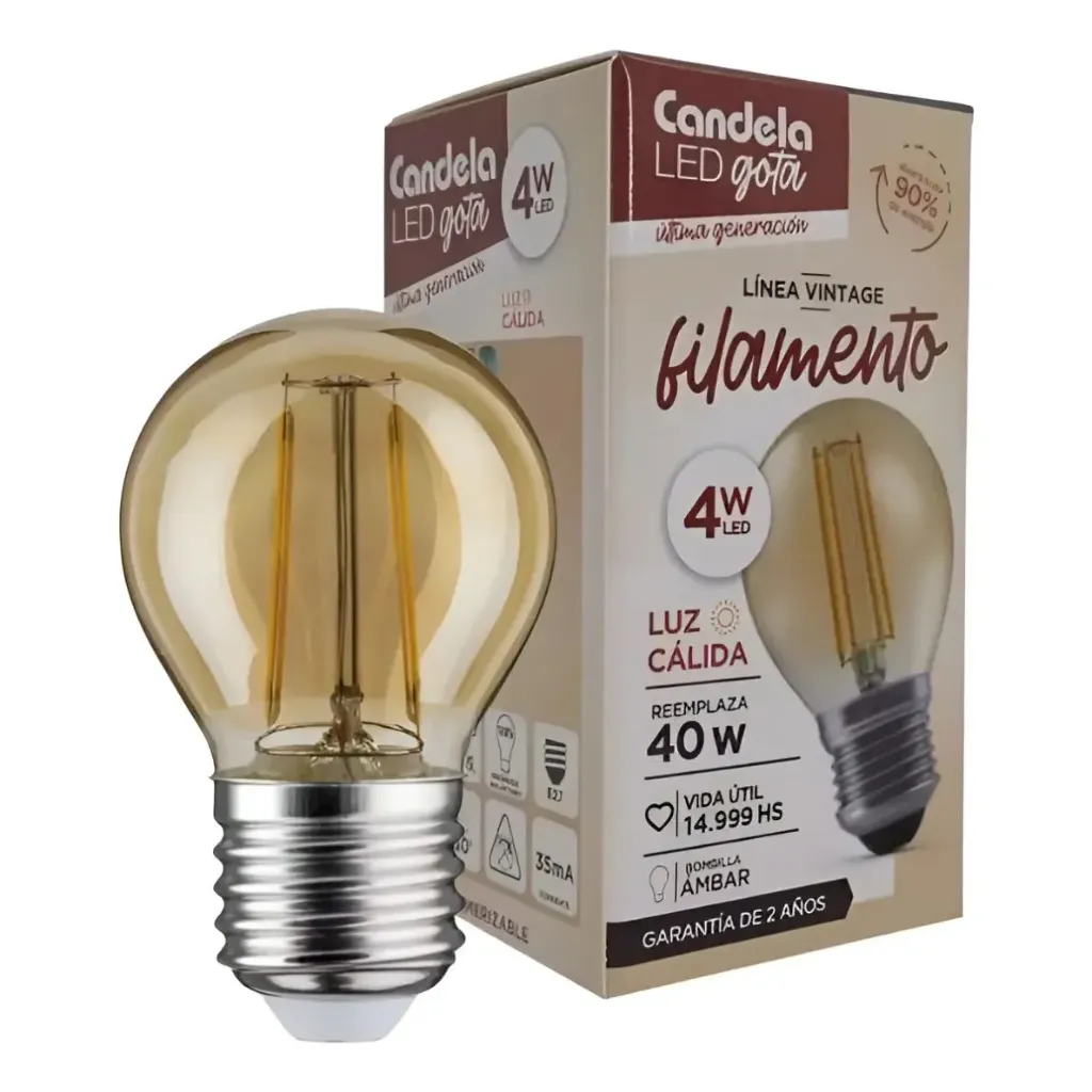 [6806C] Lámpara LED Filamento A60 Clásica 4W Luz Cálida Candela