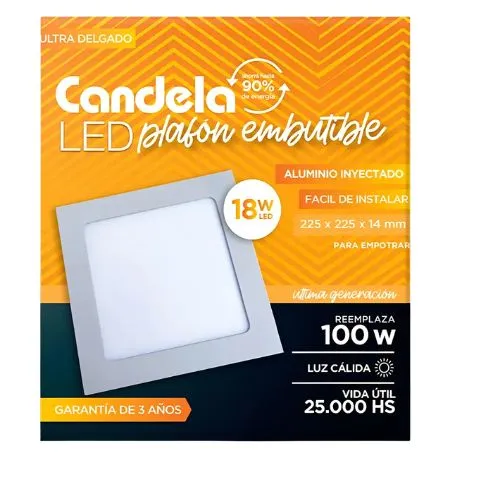 [7551C] Plafón Cuadrado de Embutir 18W Luz Cálida Candela
