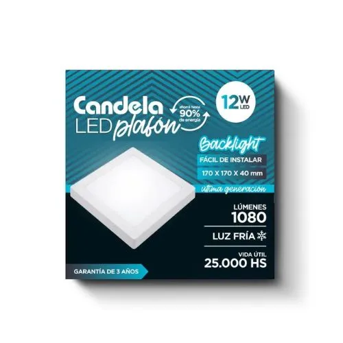 [95609F] Plafón LED Cuadrado de Base Aluminio 12W Luz Fría Candela (95609F)