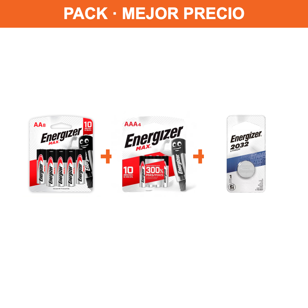[PACK02] Pack Pilas Hogar: AA x8 + AAA x4 + Litio 2032