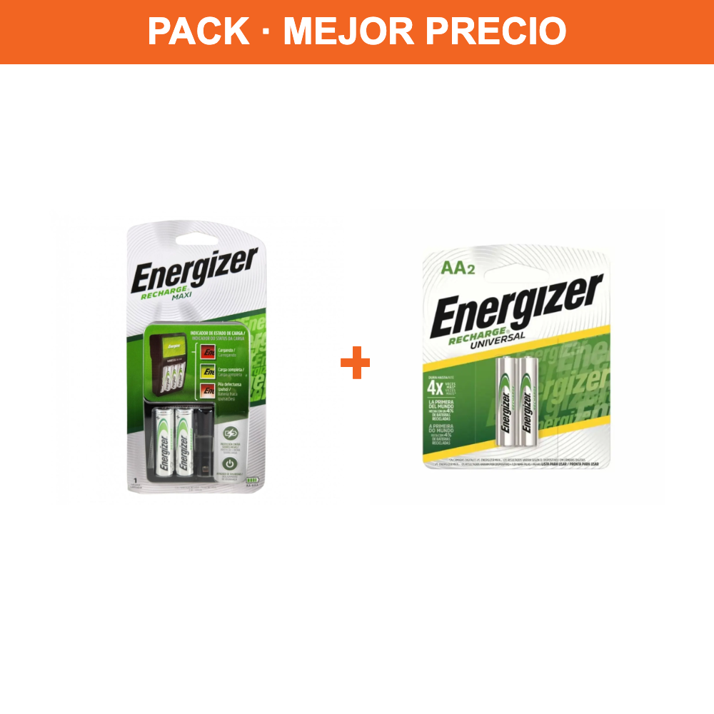 Pack Recargable: Cargador Energizer + 4 pilas AA