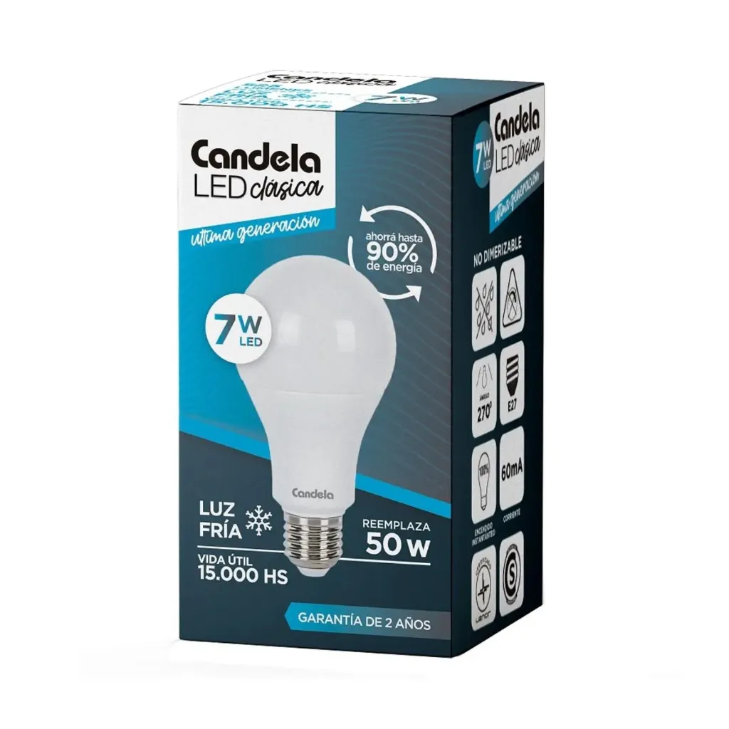 Lámpara LED Candela 7W E27 Luz Fría
