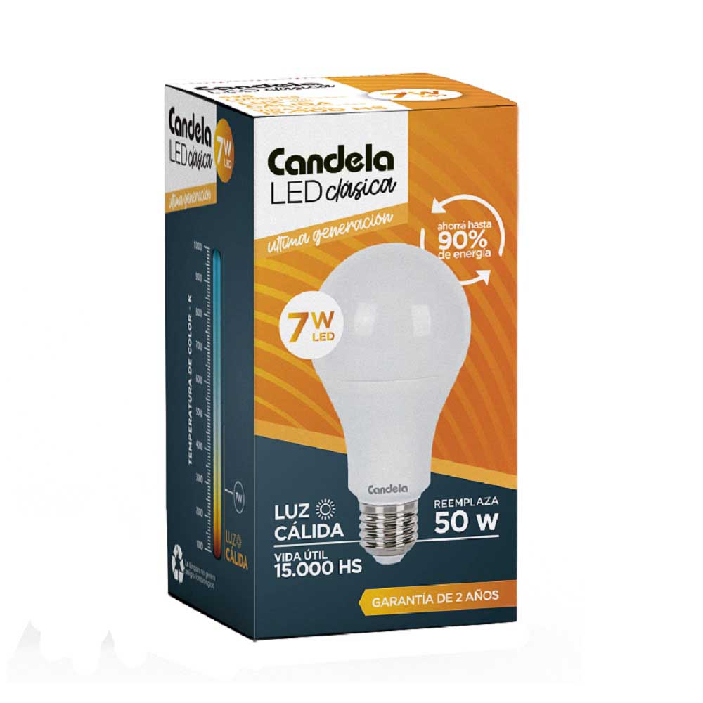 Lámpara LED Candela E27 — Elegí potencia y luz (Unidad, 7W, Cálida)